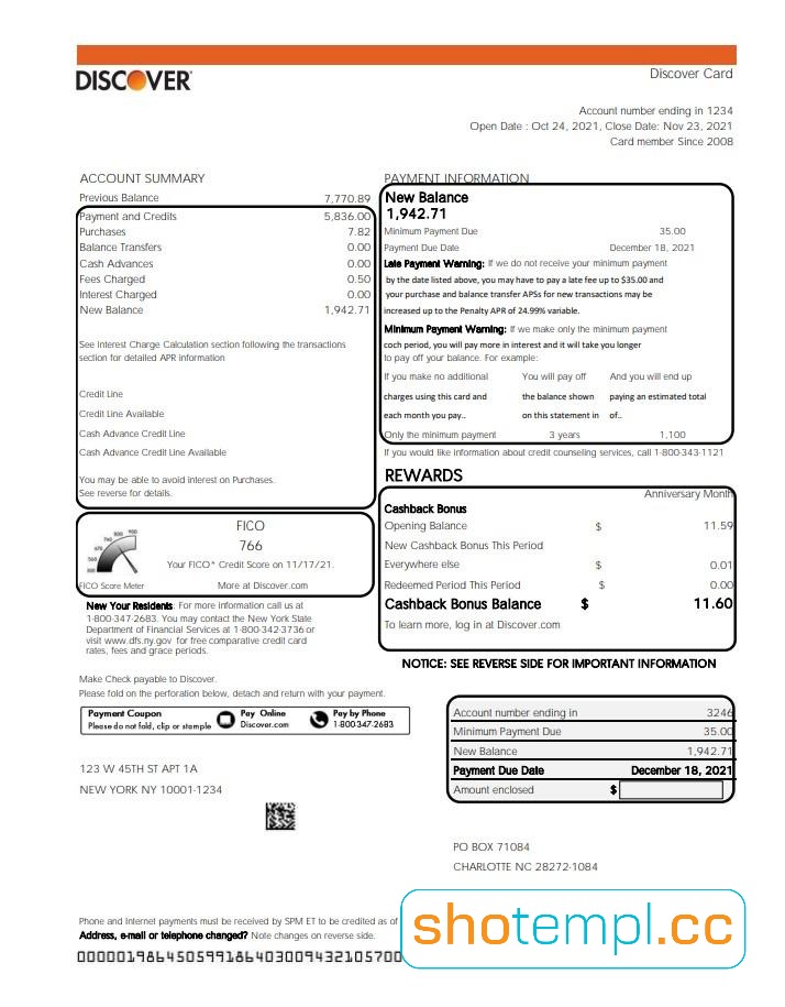 Discover Bank Statement PDF Templates